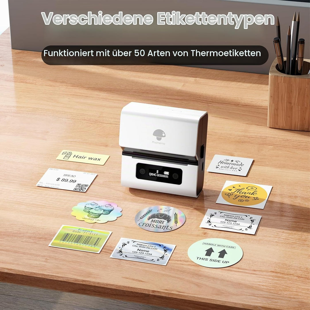 Phomemo M221 Etikettendrucker mit 3 Etikettenrollen - Beschriftungsgerät Selbstklebend Etikettierger