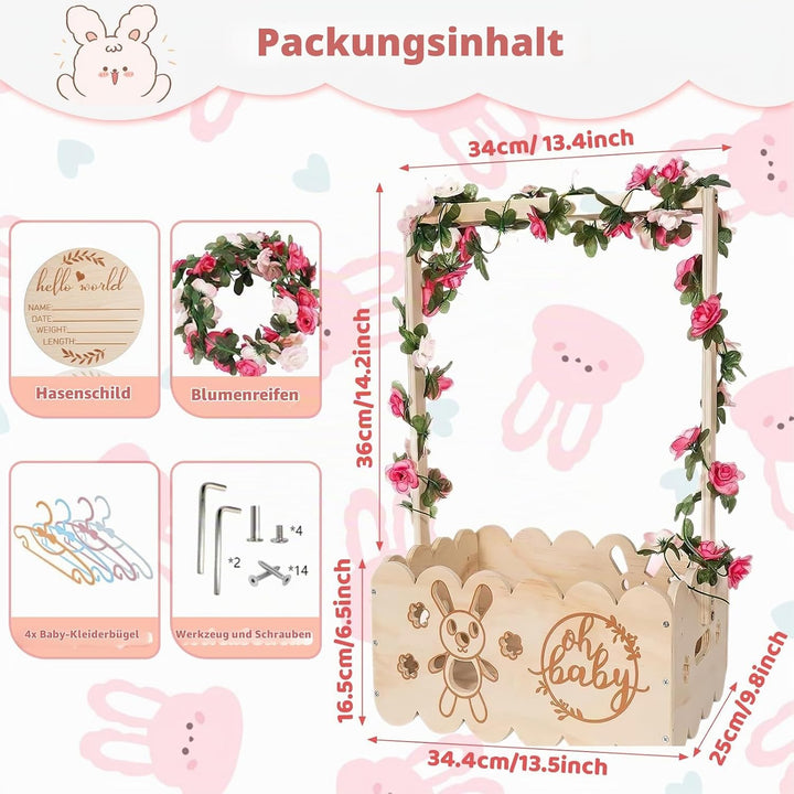Holz Baby Geschenk Korb mit Griff, Baby-Aufbewahrungskorb Baby Dusche Kiste Schrank mit Kinder Kleid