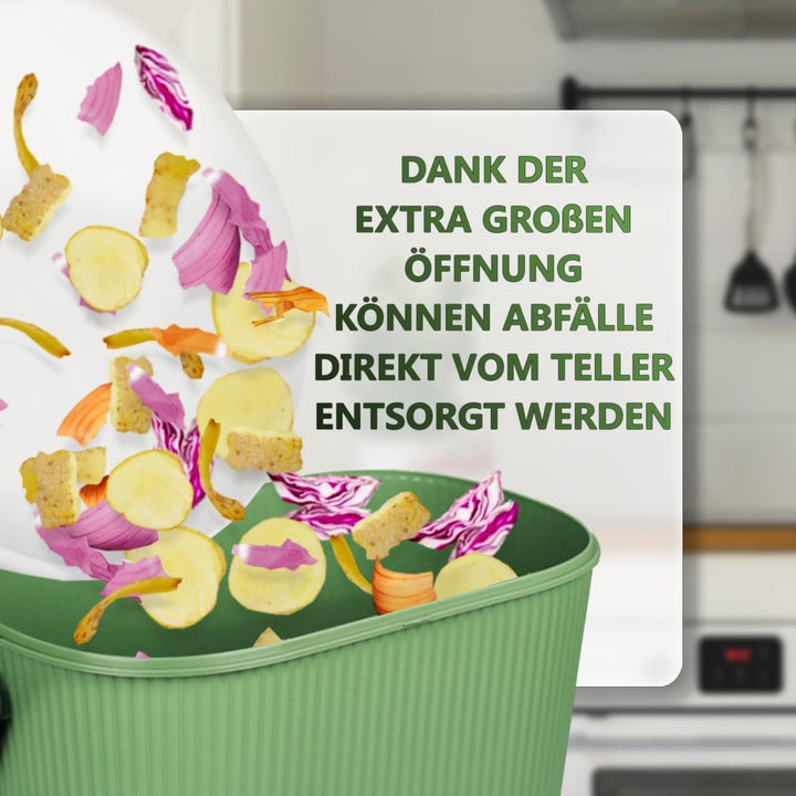 Premium Komposteimer 10L Küche Biomüll Behälter Bio Mülleimer mit Deckel und Aktivkohlefilter (Grün/