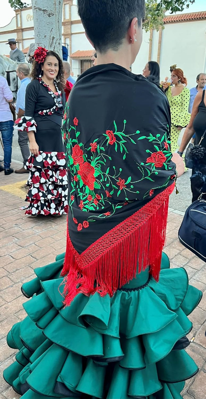 La Senorita Spanischer Manton Tuch Schal bestickt. Flamenco-Tücher für das Fair-, Sevillana- oder Fl