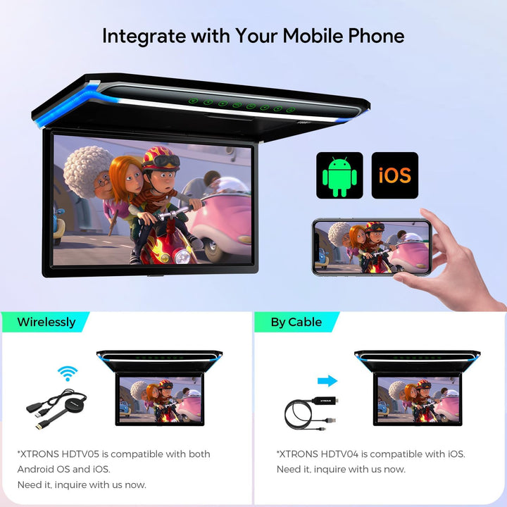 XTRONS 17,3“ Digital TFT FHD 16:9 Bildschirm für Auto Bus unterstützt 1080P Video Auto Overhead Play