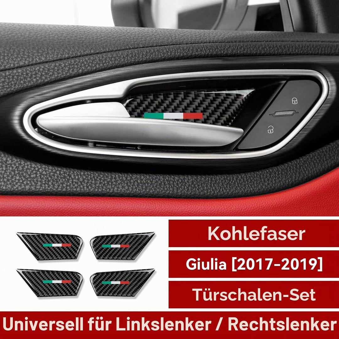 4PCS Kohlefaser Aufkleber Innentür Abdeckung Dekoration Aufkleber kompatibel mit Alfa Romeo Giulia S