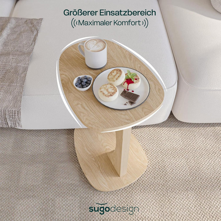 Beistelltisch Couch mit Rollen, Kleiner Beistelltisch C-Form, Sofatisch in stylischer Natur Eiche-Op