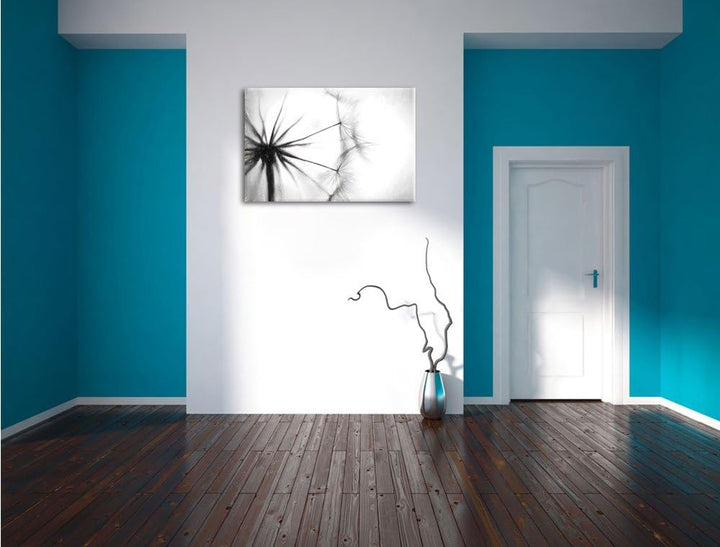 Pusteblumen Kohle Effekt, Format: 100x70 auf Leinwand, XXL riesige Bilder fertig gerahmt mit Keilrah