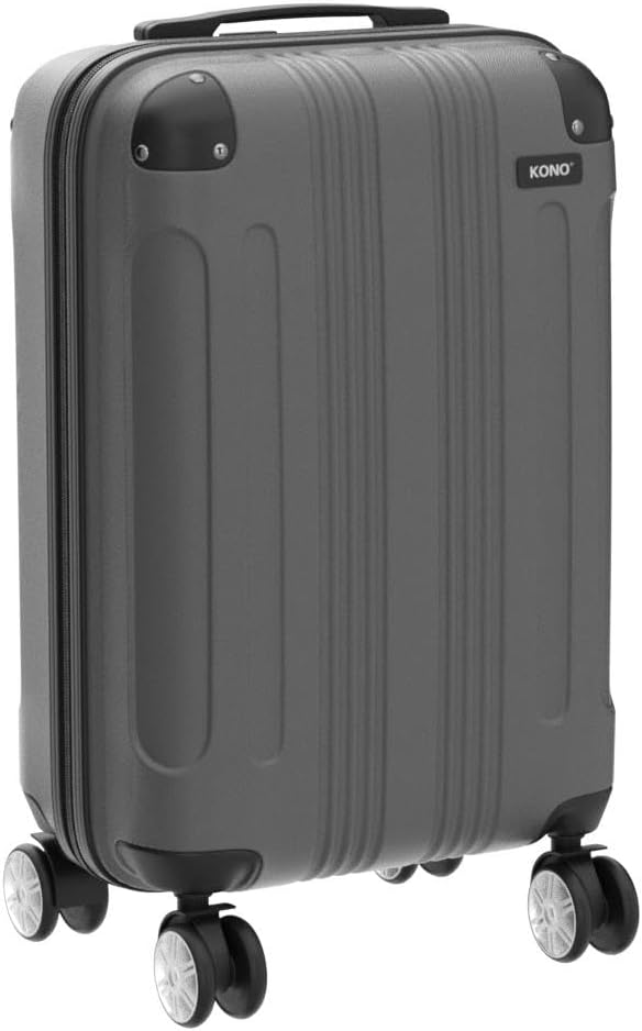 KONO Trolley Handgepäck Koffer 55x35x20cm Rollkoffer Reisekoffer mit 4 Rollen und Schloss (Grau), Gr