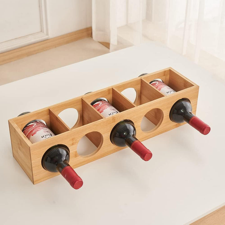 HUOLE Weinregal aus Bambus mit 5 Fächern Holzregal für Wein Flaschenregal modern Regal für Getränke