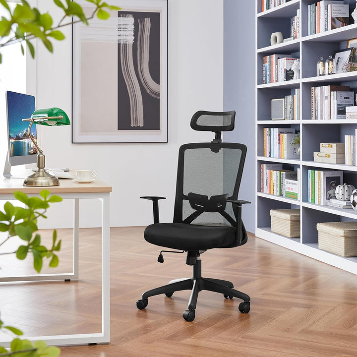 Yaheetech Bürostuhl Ergonomisch Schreibtischstuhl mit Armlehnen und Verstellbarer Kopfstütze, Drehst
