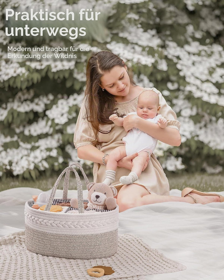 Maliton Baby Windel Caddy Organizer，Wickeltisch Organizer Aufbewahrungskorb mit Herausnehmbaren Fäch