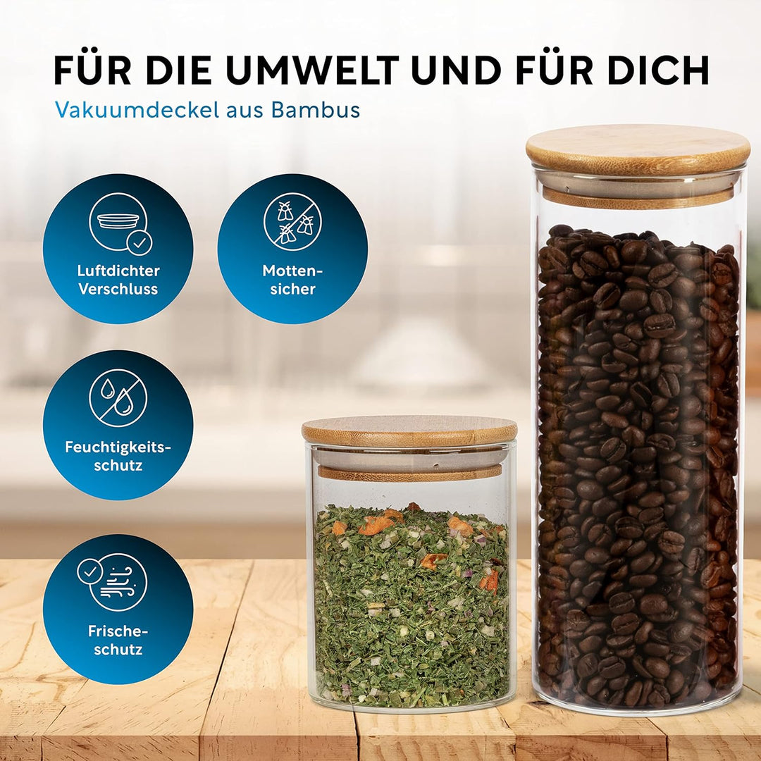 CLIDOR Vorratsgläser mit Deckel, Rund - 6er Set - 4,6L Vol., Erhöhte Glasstärke, Vorratsdosen mit De