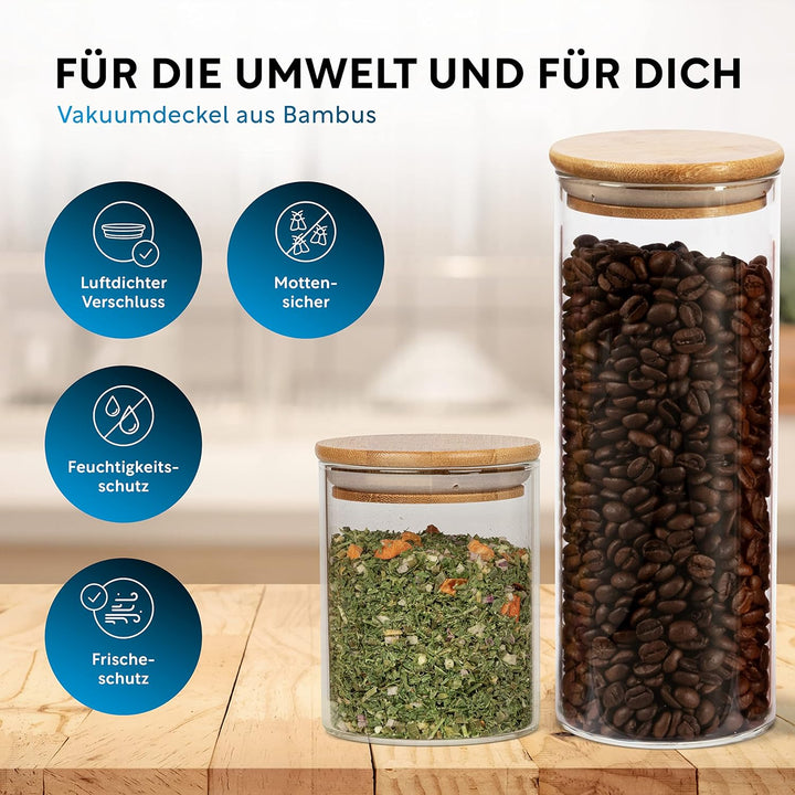 CLIDOR Vorratsgläser mit Deckel, Rund - 6er Set - 4,6L Vol., Erhöhte Glasstärke, Vorratsdosen mit De