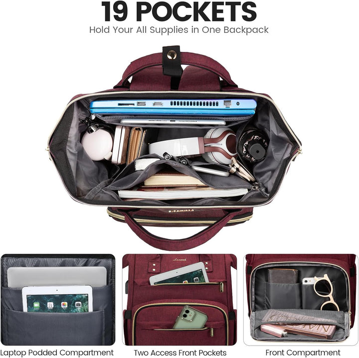 LOVEVOOK Rucksack Damen Schulrucksack, Wasserdicht Laptoprucksack mit Ladeanschluss, Rucksäcke für U