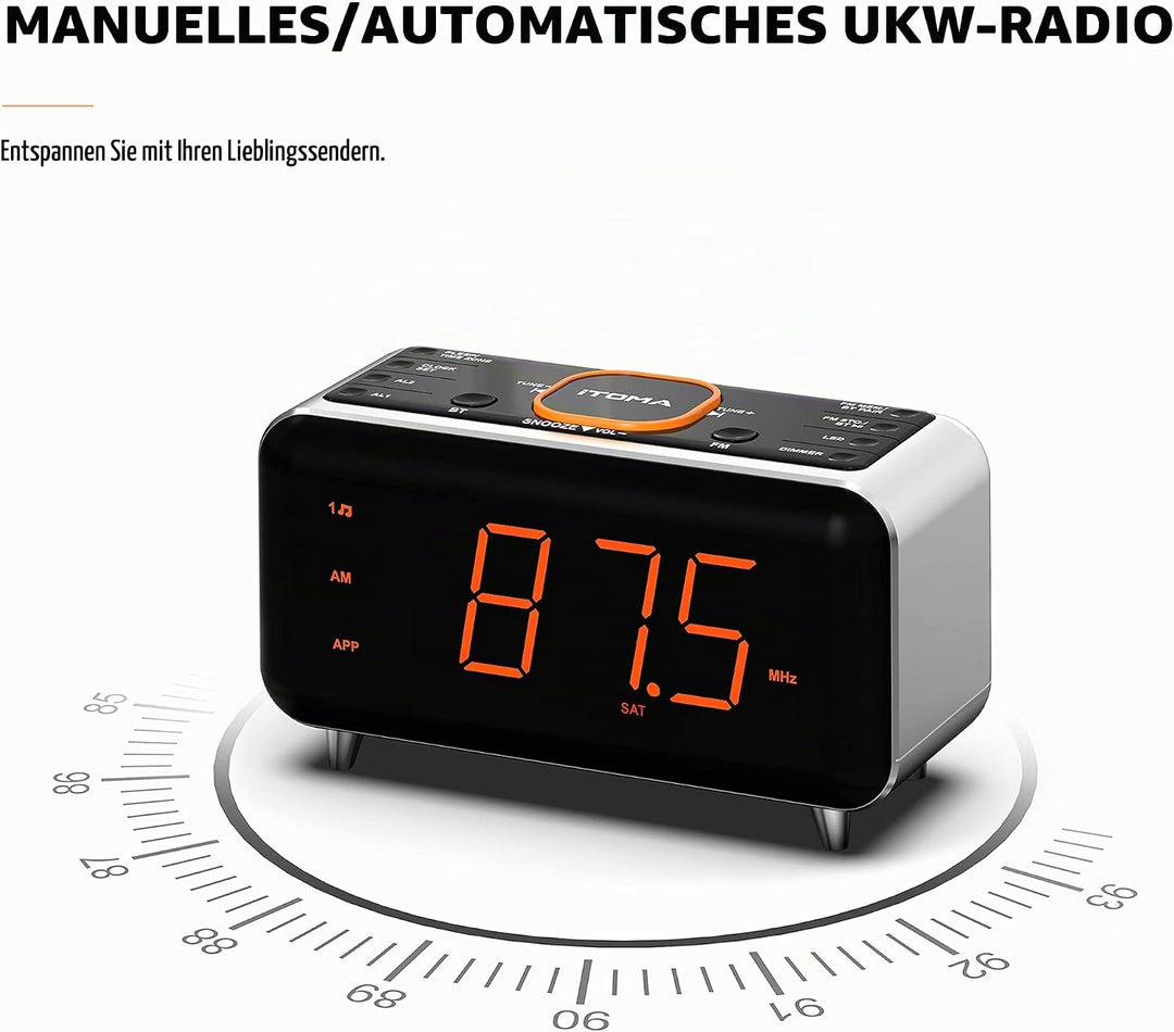 Radiowecker mit App-Steuerung, Bluetooth, FM-Radio, Dual Alarm von 4-Alarmmodi, Easy Snooze, Dimmer,