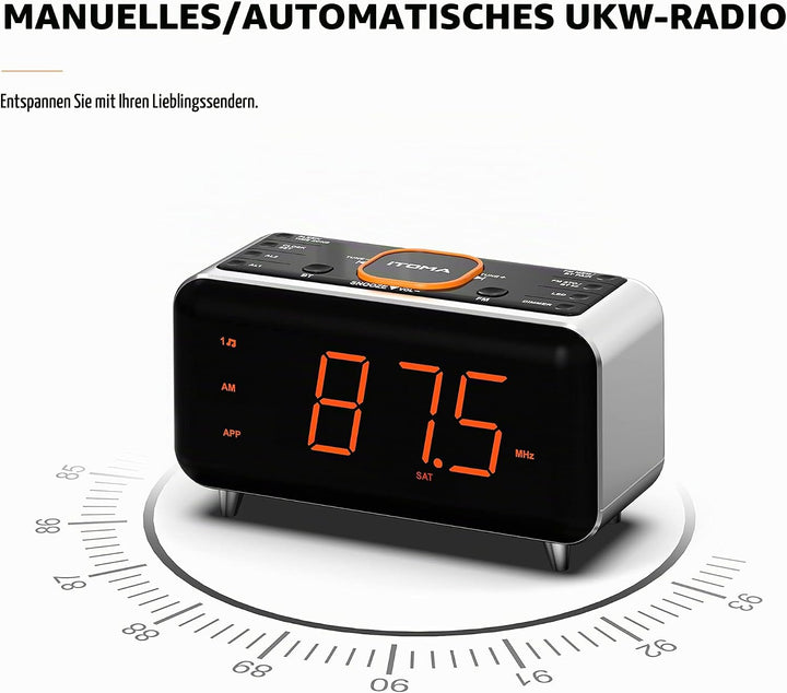 Radiowecker mit App-Steuerung, Bluetooth, FM-Radio, Dual Alarm von 4-Alarmmodi, Easy Snooze, Dimmer,