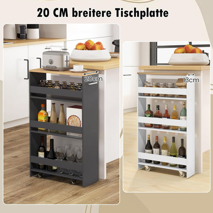 COSTWAY Nischenwagen 20cm breit, 4 Etagen Küchenwagen schmal, Nischenregal auf Rollen, Servierwagen