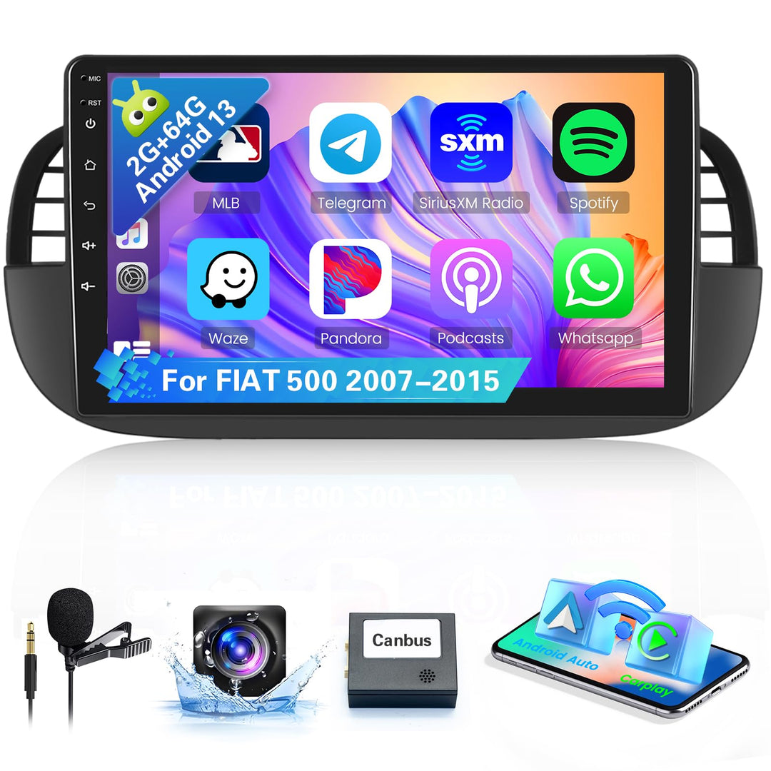 [8Cores 2G+64G] Hikity Autoradio Navi für FIAT 500 2007-2015 Android 15 9Zoll Touch Display mit FM R