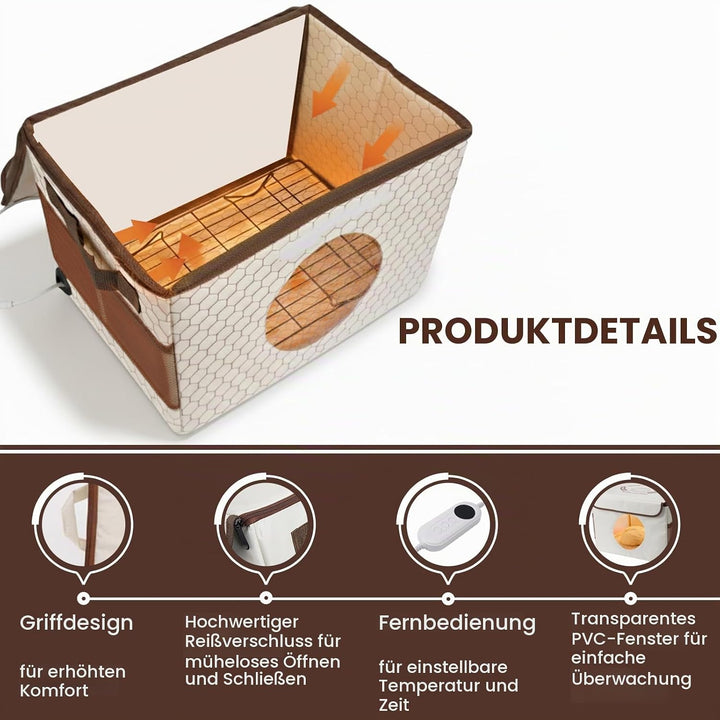 Brot Gärbox mit Heizung, Faltbare Brot Gärschrank Einstellbare Temperatur und Timer, Teiggärbox zum