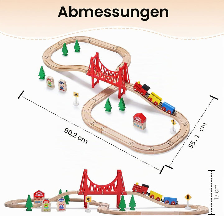 SainSmart Jr. 37 Pcs Holzeisenbahn und Züge Pack Eisenbahn Anfängerset Kompatibel mit Thomas Passend