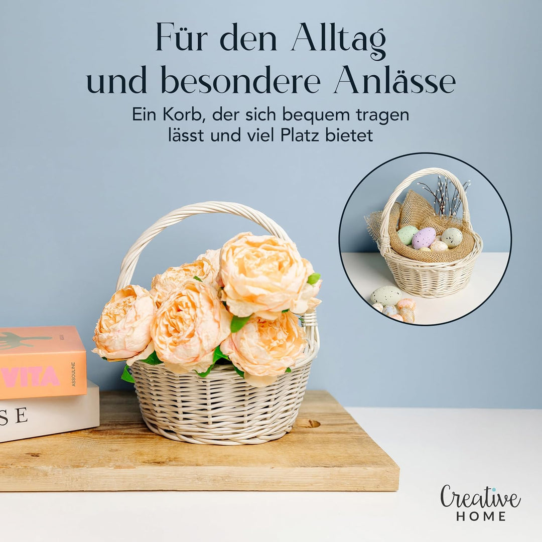 Creative Home Kleiner Weidenkorb mit Henkel Weiss | Klein 22 x 22 x 26 cm (+/- 2 cm) | Handgeflochte