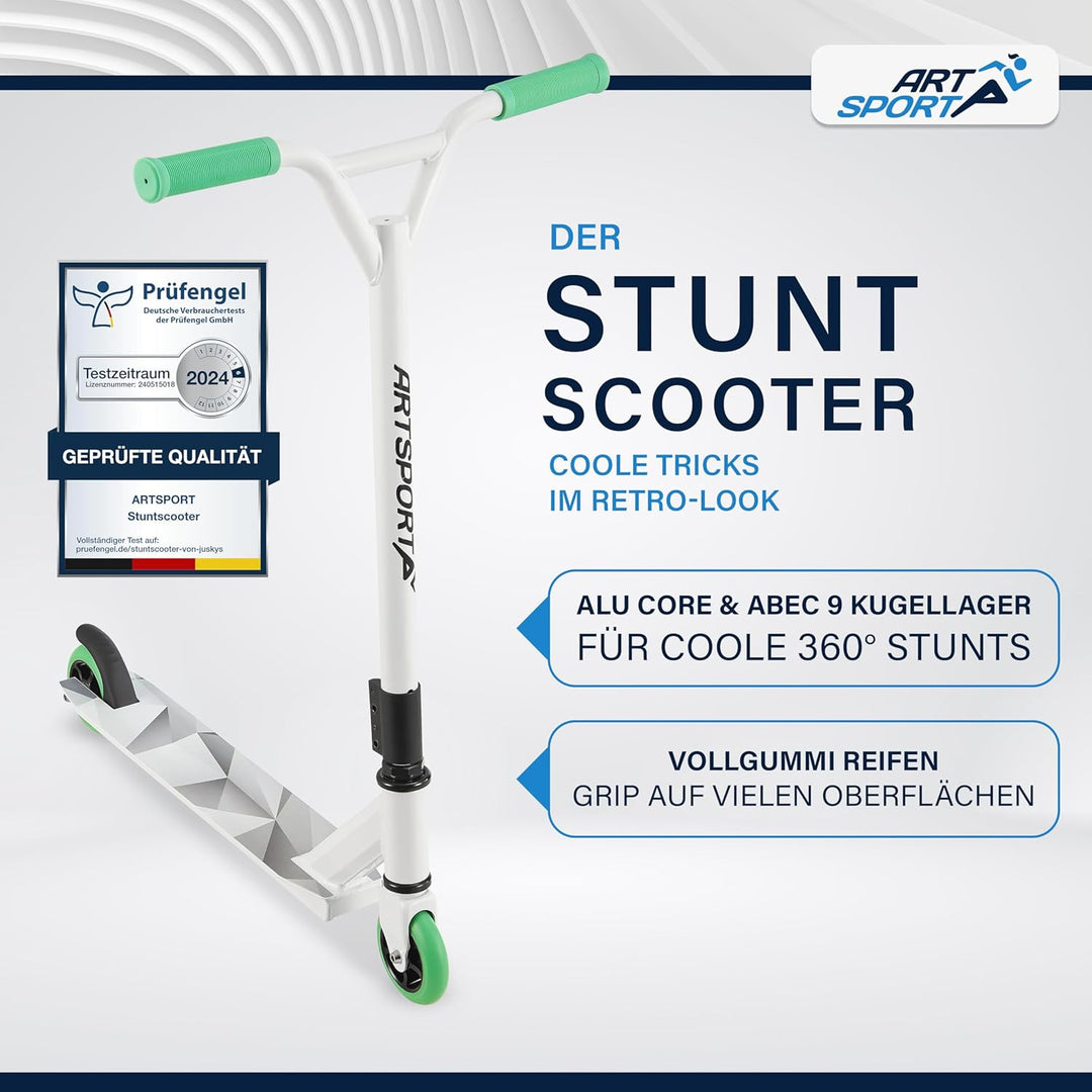 ArtSport Stunt Scooter mit 360° Lenkung, ABEC 9 Kugellager, 100 mm PU Räder & Griptape, Funscooter f