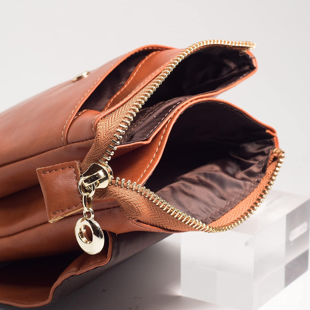 BAWAKO Damen Umhängetasche Leder, schicke Schultertasche mit Reissverschluss Damen und Mädchen, trag