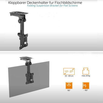 Klappbarer Aluminium TV Deckenhalter, Vollbeweglich, 13-27 Zoll, 33-69cm