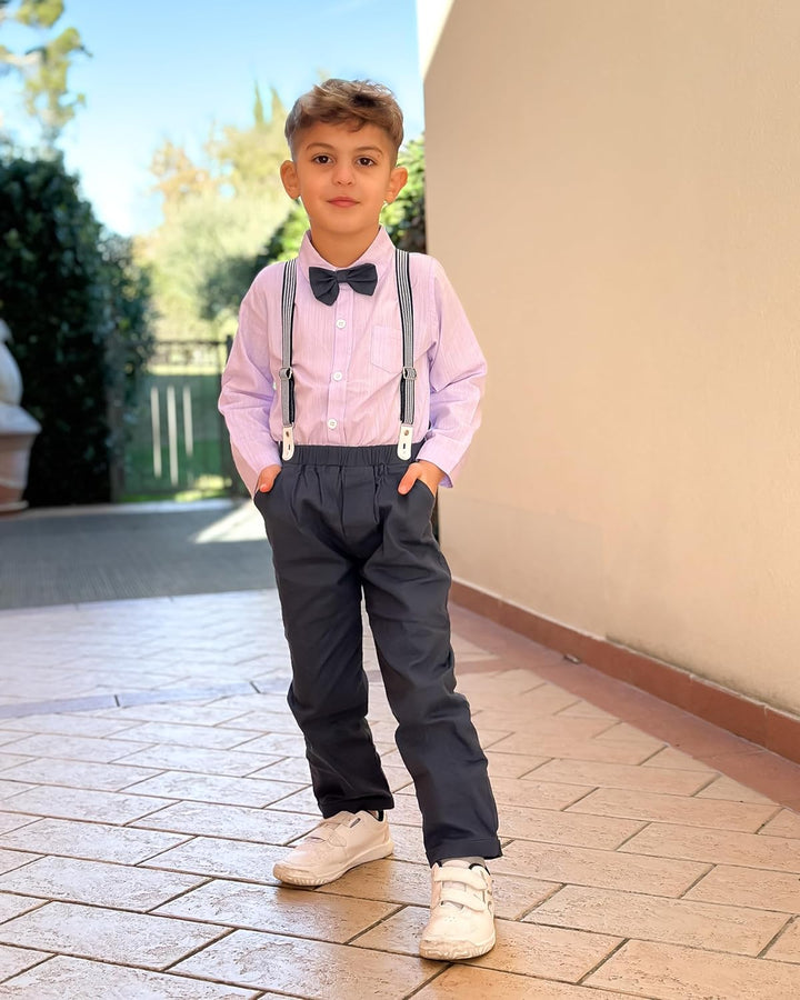 Volunboy Baby Jungen Anzug Set Bekleidung Hemd mit Fliege + Hosenträger Hosen Strampler Anzug 12-18
