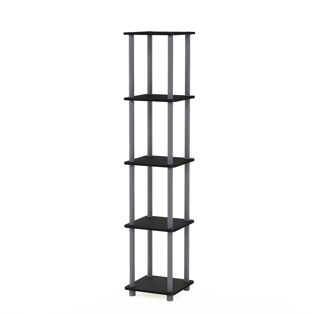 Furinno Viereckiges Regal mit 5 Ebenen, schwarz/grau, 29.46 x 29.46 x 146.56 cm Runde Rohre Schwarz/