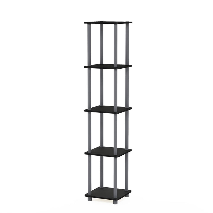 Furinno Viereckiges Regal mit 5 Ebenen, schwarz/grau, 29.46 x 29.46 x 146.56 cm Runde Rohre Schwarz/