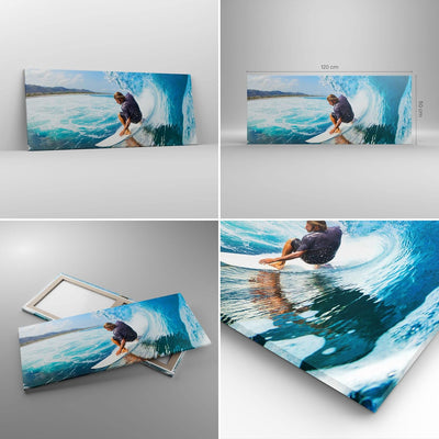 Wandbilder Dekoration Wohnzimmer Surfen Surfer Ozean Welle Panorama Bilder auf Leinwand 120x50cm Lei