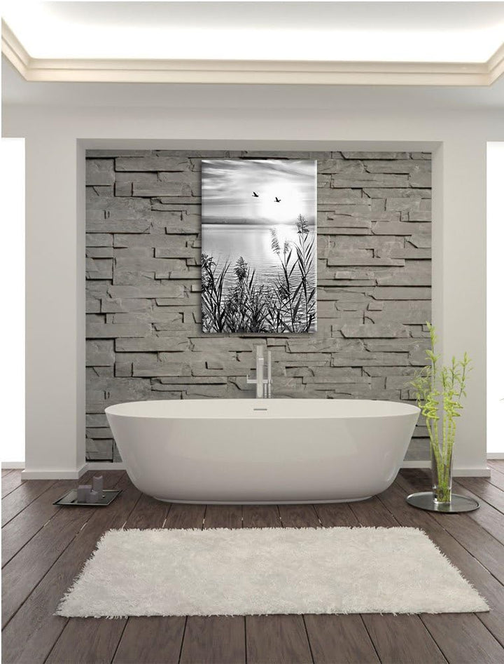 Pixxprint Sonnenuntergang am See / 100x70cm Leinwandbild bespannt auf Holzrahmen/Wandbild Kunstdruck