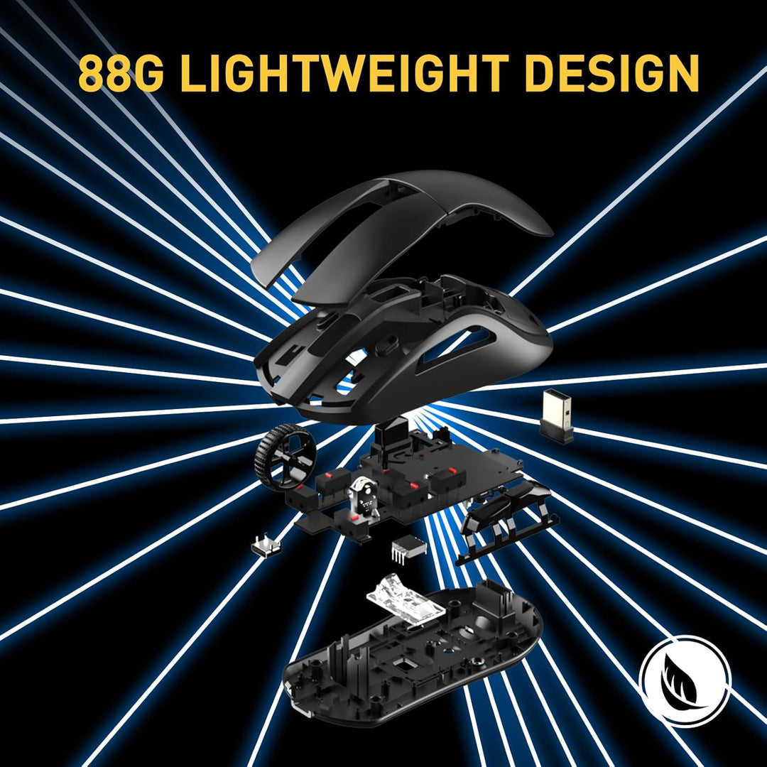DAREU A950 Gaming Mouse mit RGB Magnetic Ladestation, 88 g Leichte, Programmierbare Tri-Mode Gamer M