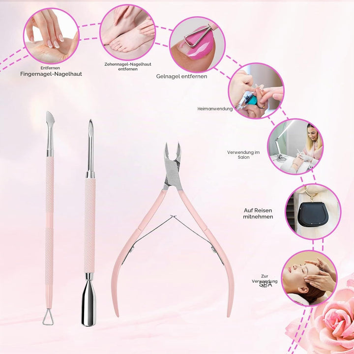 Makartt Nagelhaut Trimmer mit Nagelhautschieber, 3 PCS Rosa Zangen Nagelhaut Professionelle Pediküre