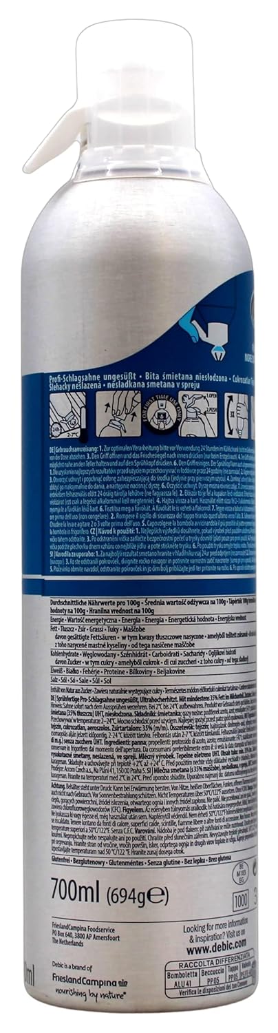 Debic Sprühfertige Profi-Schlagsahne ungesüsst, 6er Pack (6 x 700ml)