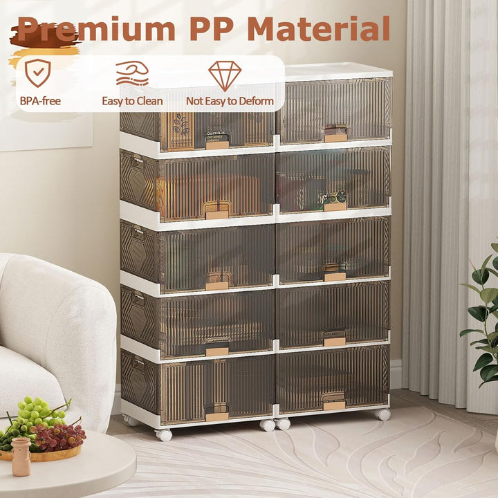 KOMFOTTEU Stapelbare Schuhboxen mit 5/6 Ebenen, Aufbewahrungsbox mit Klapptüren und feststellbaren R