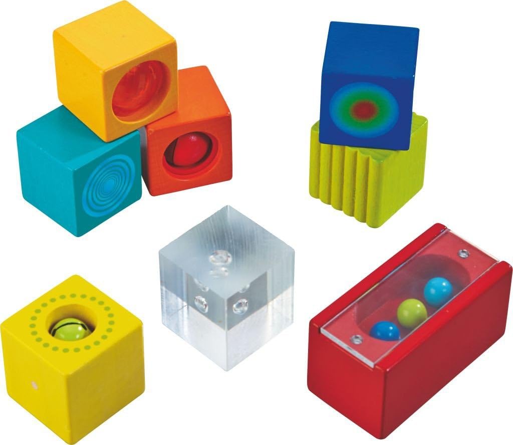 HABA Entdeckersteine Farbenspass – Sensorikspielzeug für Kinder ab 12 Monaten – 6 Bunte Würfel mit v