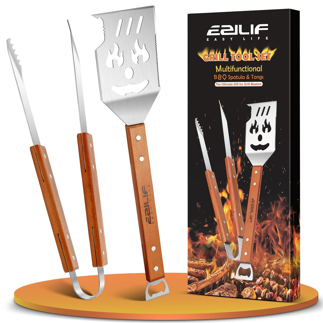 7-in-1 Grillspachtel mit Grillzange, Grillbesteck Set aus Edelstahl, Kreativer Grillzubehör Männer G