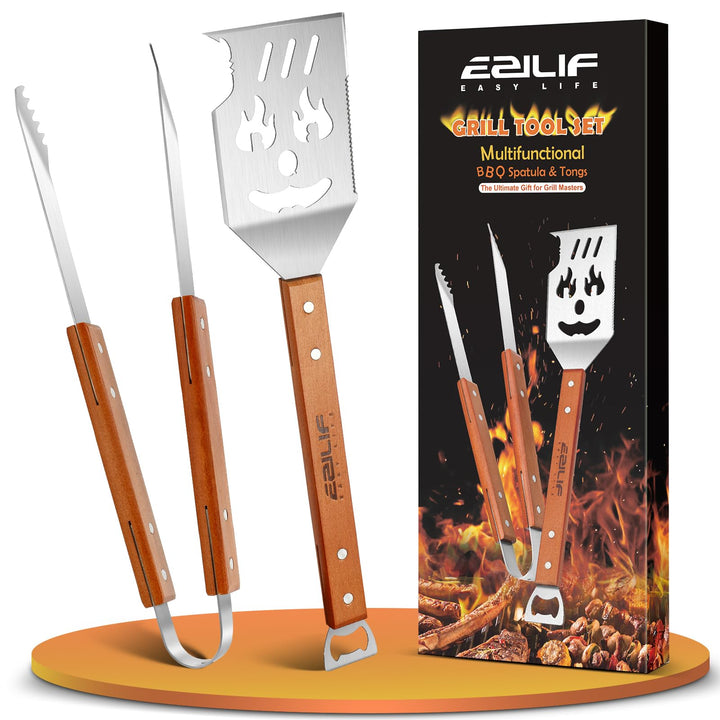 7-in-1 Grillspachtel mit Grillzange, Grillbesteck Set aus Edelstahl, Kreativer Grillzubehör Männer G