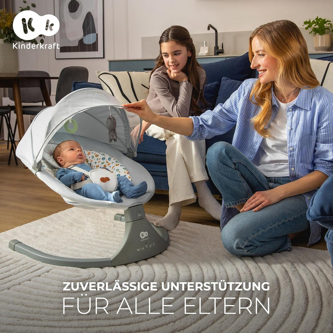 Kinderkraft LUMI 2 Babywippe, Elektrische Babyschaukel, Von der Geburt bis 9 Monate, Höhenverstellba