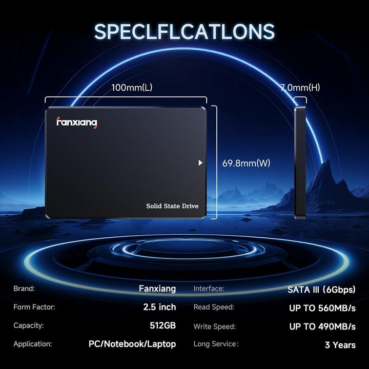 fanxiang SATA SSD 512GB 2,5 Zoll Interne SSD 550 MB/s Lesen, 500 MB/s Schreiben, Festplatte für schn
