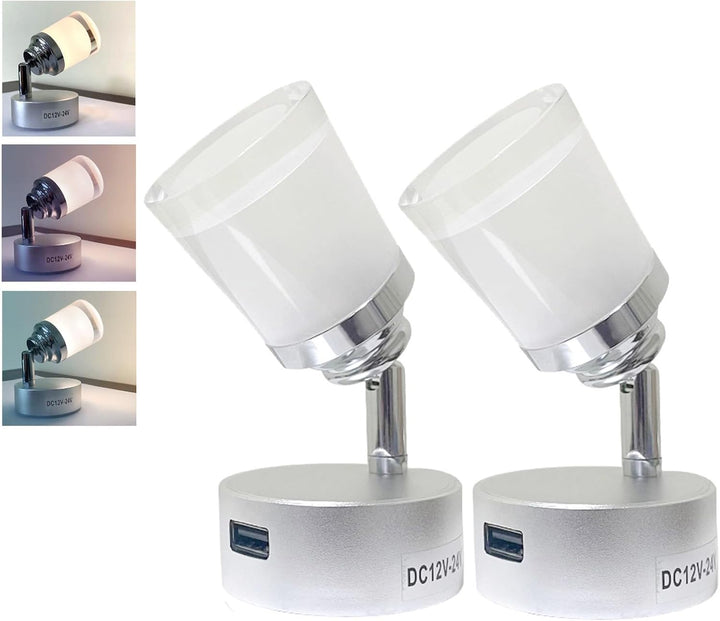 Intckwan 12 Volt Led Lampen Wohnmobil, 12v LED Leselampe Wohnwagen mit USB, 3W, Taktile Dimmschalter