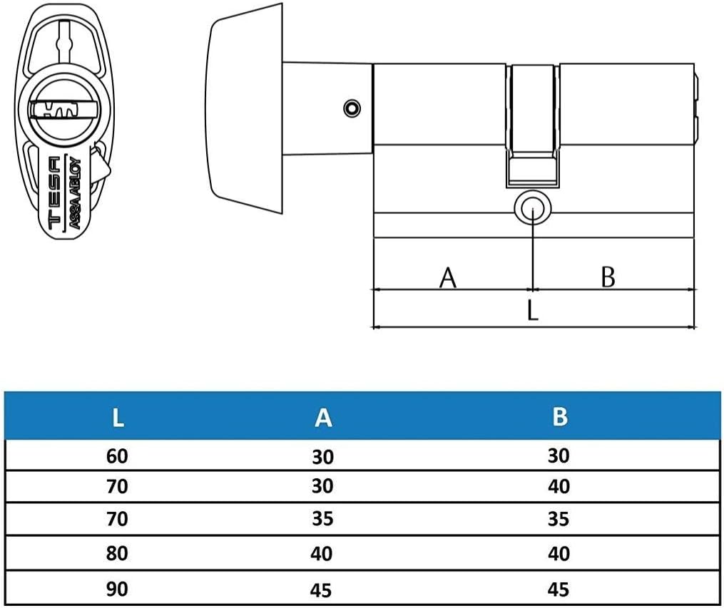 Zylinder T60 TESA Knopfprofil EURO 30Bx40 Nockenwelle R15 Messing Finish 5 Schlüssel Schlüssel - Kno