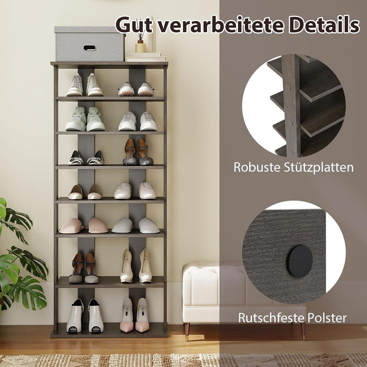 COSTWAY 8 stufiges Schuhregal schmal, Schuhschrank aus Holz höhenverstellbar, Schuhständer Schuh-Org
