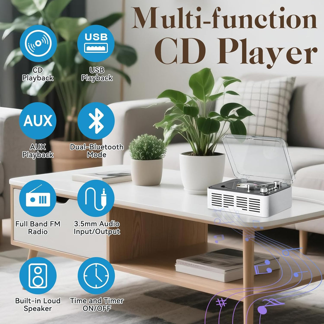 Gueray CD Player mit Lautsprechern HiFi-Stereo-Sound CD Spieler, Vintage-CD-Player Bluetooth für zu