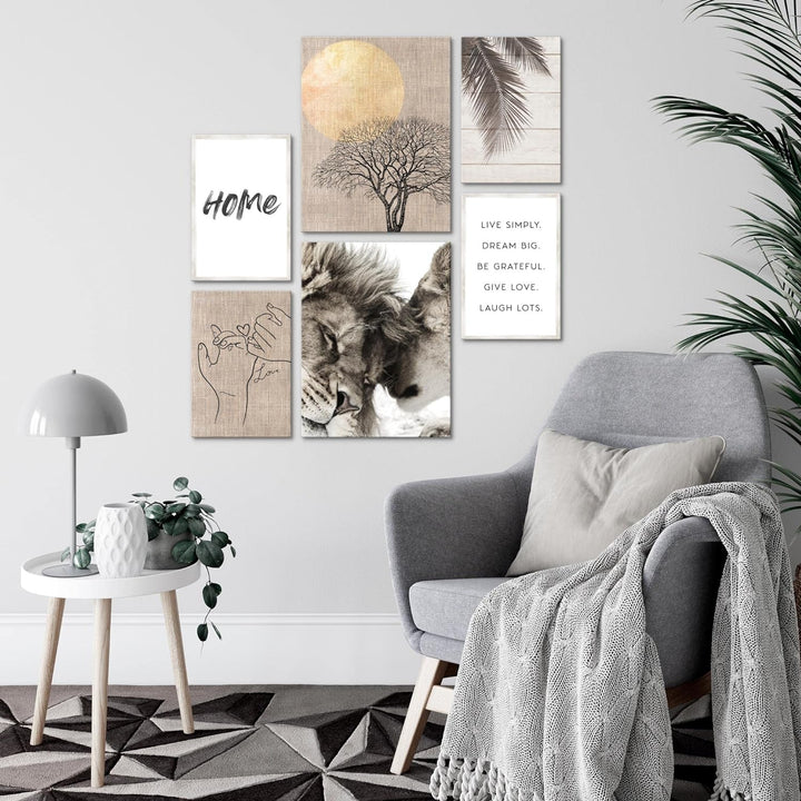 Novart Bilder Set - AUFHÄNGFERTIG - KEIN EXTRA RAHMEN BENÖTIGT - Löwen Liebe Home Modern Beige - Woh