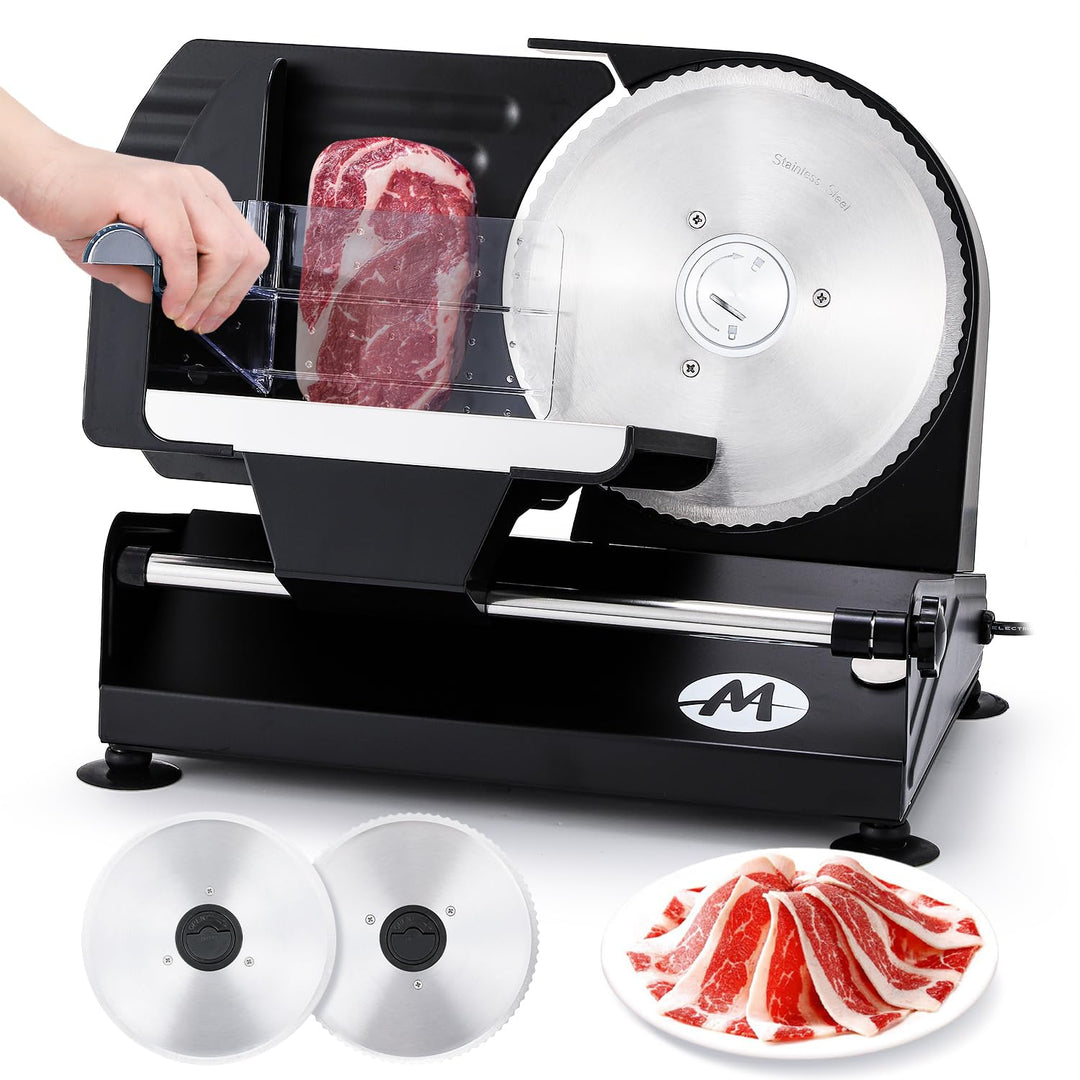 Moongiantgo Allesschneider Elektrisch Brotschneidemaschine mit 2x Abnehmbarer 7.3'' Edelstahlklinge,