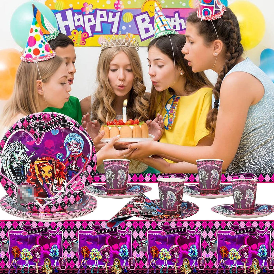 Doyomtoy Cartoon-Themenparty-Geschirr,Kindergeburtstag Partygeschirr,61 Stück Party-Geschirrset Esst