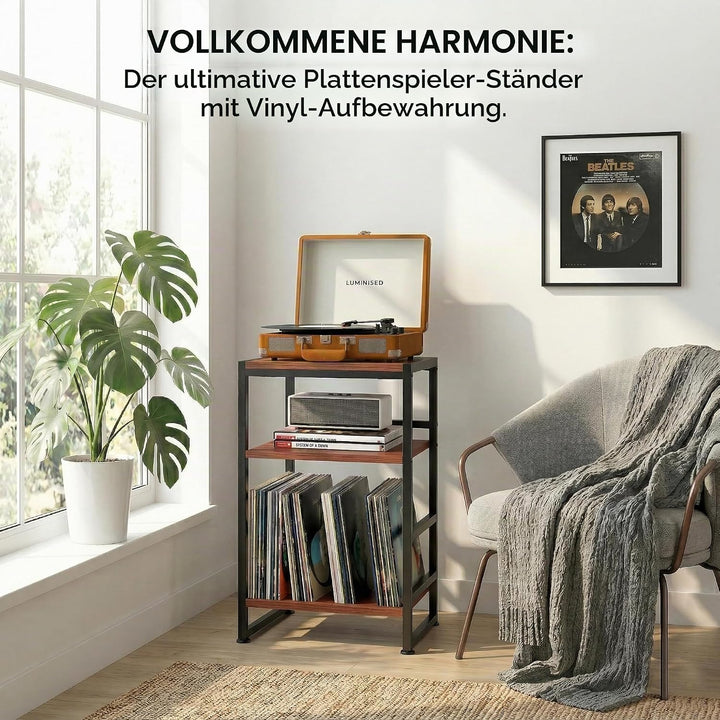 Plattenspieler-Ständer, 3 Etagen Beistelltisch,Plattenspielertisch Aufbewahrung von Schallplatten, b