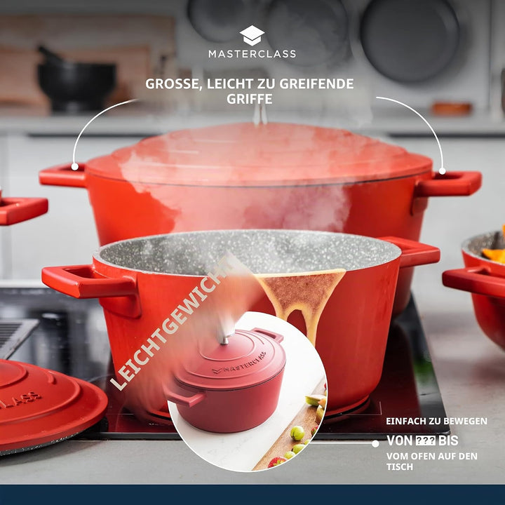 MasterClass Auflaufform mit Deckel, gross 5L/28cm, leichter Aluminiumguss, Induktionsherd und ofenfe