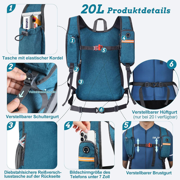 18L Wanderrucksack Herren Kleiner Rucksack Damen Leichter Daypack Tagesrucksack Faltbarer Trekkingru
