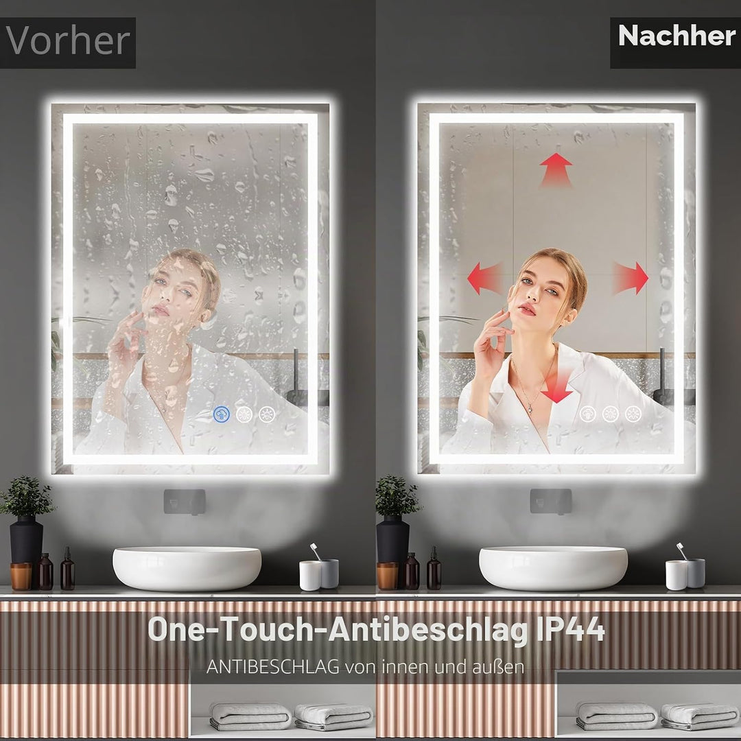 60x80cm Badspiegel mit Beleuchtung LED, Spiegel mit Light, Wandspiegel mit Frontbeleuchtung, Antibes
